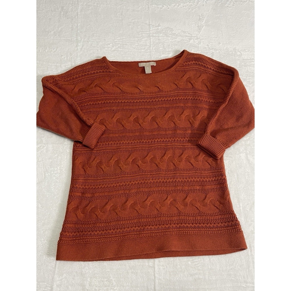 Banana Republic Womens Crew Neck Chunky Knit Sweater Sz M Orange Cotton Angora